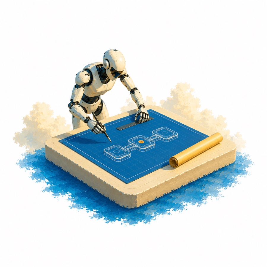 Roboter zeichnet einen Bauplan