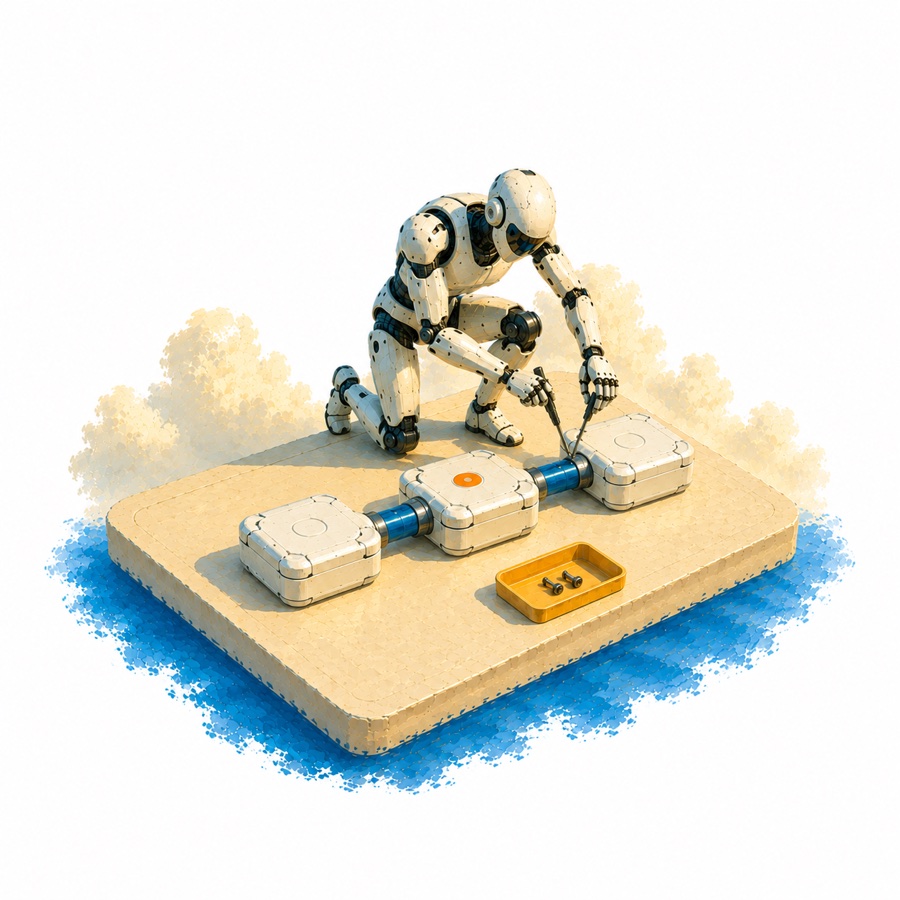 Roboter verschraubt einzelne Module